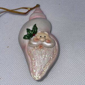 Santa Claus Sea Shell Nautical Seashell Ornament Hand Painted Resin